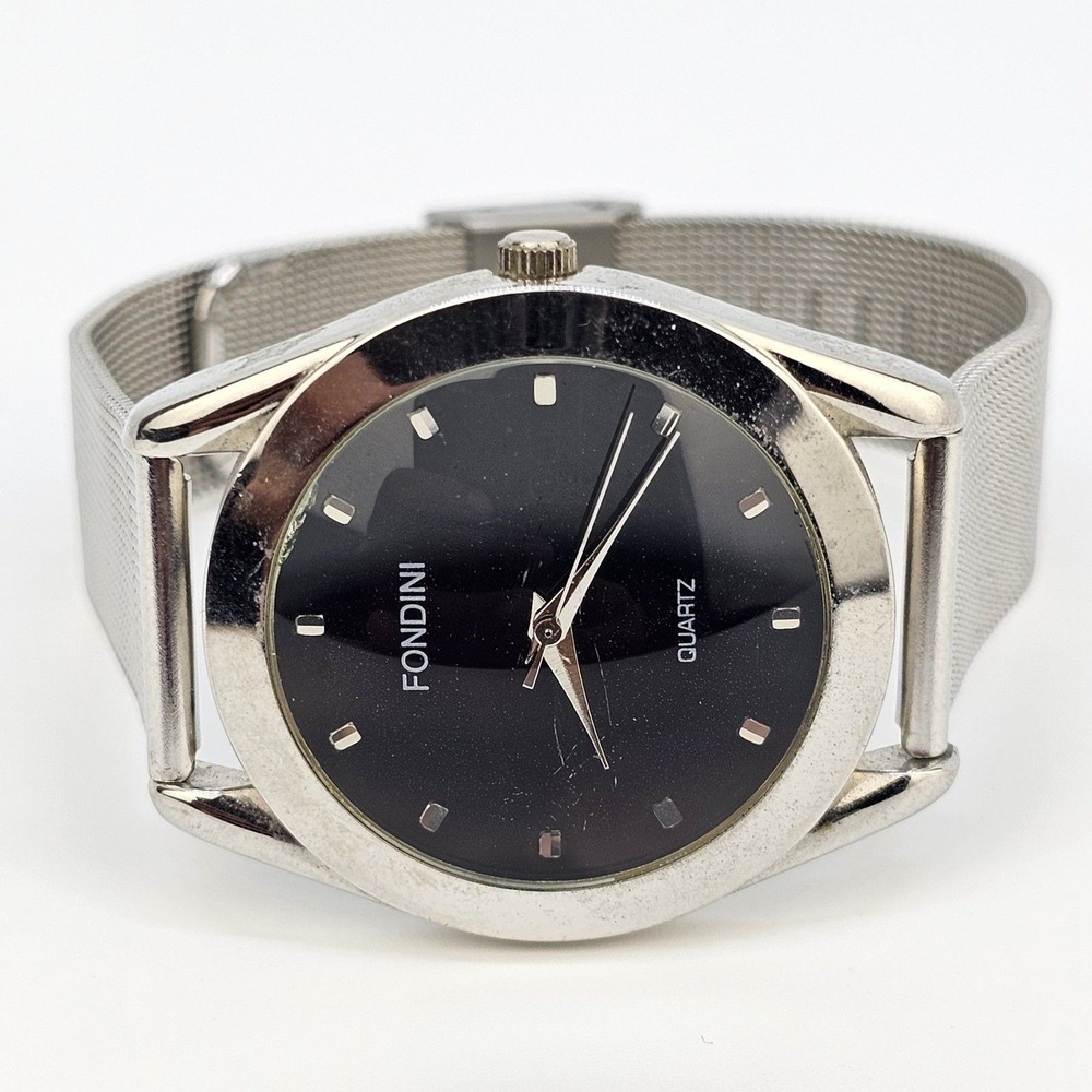 VTG Fondini Men's Watch 36MM Black Dial Gray Mesh Bands New Battery